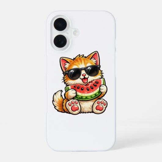 Coque iPhone 16 Chat pastèque cool (Verso)