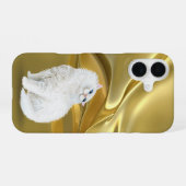 Coque iPhone 16 Chat Perse Blanc Sur Satin Or (Verso Horizontal)