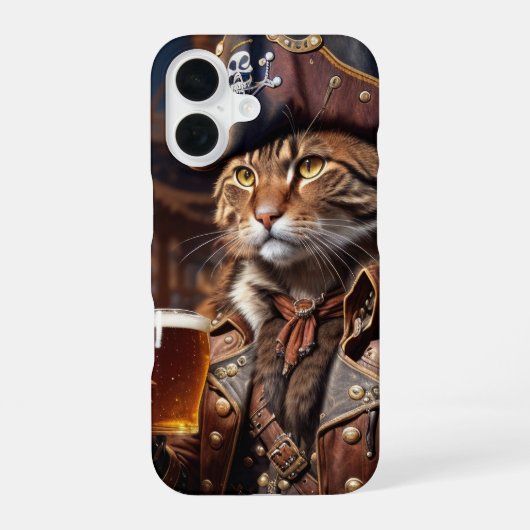 Coque iPhone 16 Chat pirate avec bière (Verso)