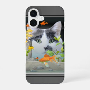 Coque iPhone 16 Chat regardant dans le réservoir de poissons Photo