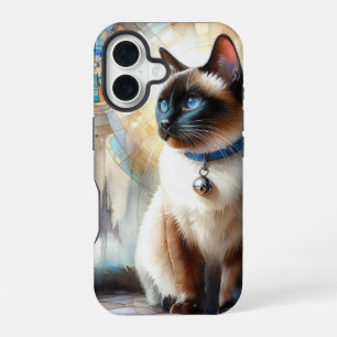 Coque iPhone 16 Chat siamois aquarelle