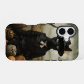 Coque iPhone 16 Chat sorcière avec citrouilles (Verso Horizontal)