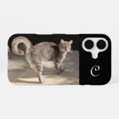 COQUE iPhone 16 CHAT TURQUE MONOGRAMME (Verso Horizontal)