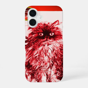 Coque iPhone 16 CHATON - CHATON AVEC ROSES ROUGES Monogramme de ge