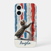 Coque iPhone 16 Chaton rayé, mur rayé (Verso)