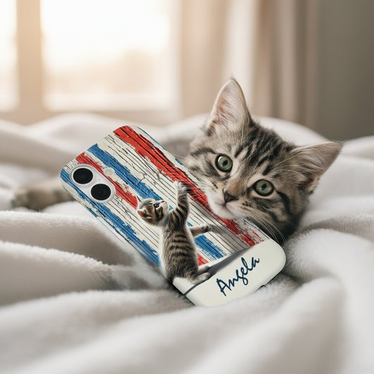 Coque iPhone 16 Chaton rayé, mur rayé