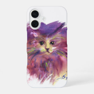 Coque iPhone 16 CHATON VIOLET,PORTRAIT DE CHAT,Blanc