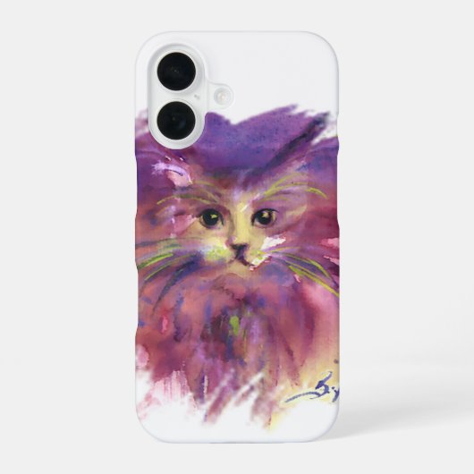 Coque iPhone 16 CHATON VIOLET,PORTRAIT DE CHAT,Blanc (Verso)