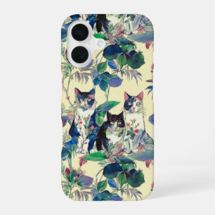 Coque iPhone 16 Chats à l'aquarelle dans un jardin
