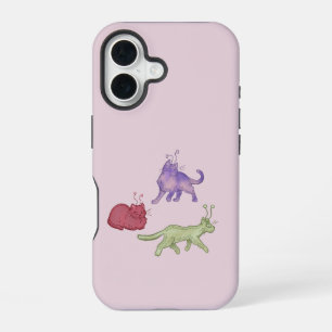 Coque iPhone 16 Chats Aliens Espace Fantaisiste Chat Drôle Sci-Fi