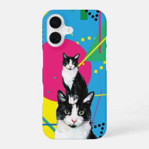 Coque iPhone 16 Chats aquarelles colorés mignons avec motif rétro
