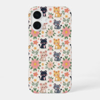 Chats de jungle de dessin animé mignons et fleurs
