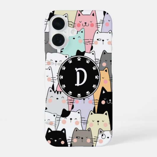 Coque iPhone 16 Chats de monogramme d'illustration transparente (Verso)