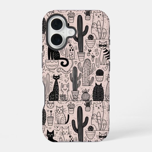 Coque iPhone 16 Chats et cactus drôles (Verso)