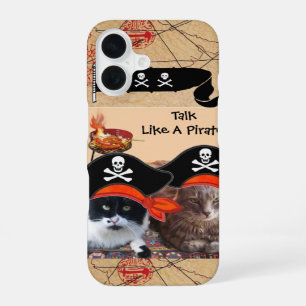 COQUE iPhone 16 CHATS PIRATES CARTES ET DRAPEAUX DE TRÉSOR ANTIQUE
