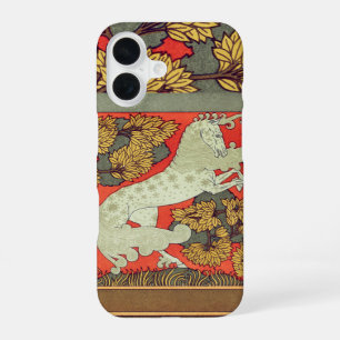 Coque iPhone 16 CHEVAL BLANC CABRÉ, ARBRES EN FORÊT Art nouveau