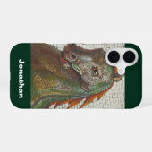 Coque iPhone 16 Cheval Mosaïque, Nom, Vert (Verso Horizontal)