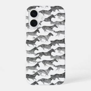 Coque iPhone 16 Chevaux à l'aquarelle noire
