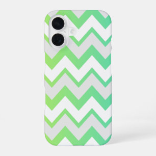 Coque iPhone 16 Chevron motifs rayures vert turquoise aqua ombre