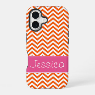 Coque iPhone 16 Chevron Orange Chic Rose Personnalisé