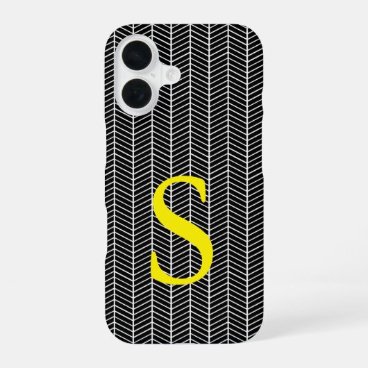 Coque iPhone 16 Chic Hareng Noir Chevrons Zig Zag Monogramme (Verso)