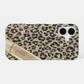 Coque iPhone 16 Chic motif léopard pailleté Monogramme (Verso Horizontal)