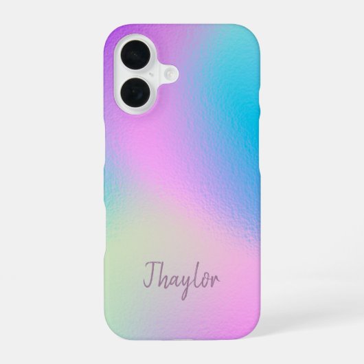 Coque iPhone 16 Chic Pastel Holographic Personalized Name (Verso)