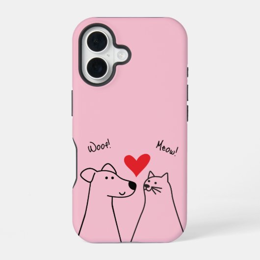 Coque iPhone 16 Chien, chat, amour (Verso)