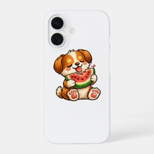Coque iPhone 16 Chien mignon pastèque (Verso)