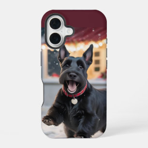 Coque iPhone 16 Chien Terrier Écossais Jouant Dans La Neige De Noë