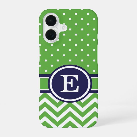 Coque iPhone 16 Chiffre Chevron - Green et Navy Preppy (Verso)