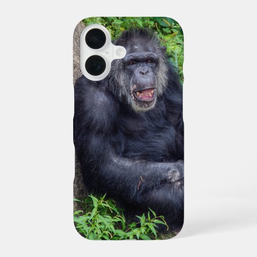 Coque iPhone 16 Chimpanzé dans les plantes vertes (Verso)