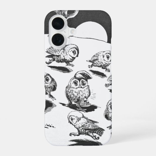 Coque iPhone 16 Chouettes au clair de lune, Louis Wain (Verso)