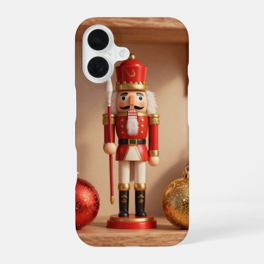 Coque iPhone 16 Christmas Nutcracker Baubles Shelf Phone Case (Verso)