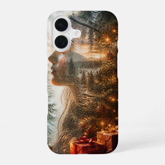 Coque iPhone 16 Christmas Tree Double Exposure Portrait Phone Case (Verso)