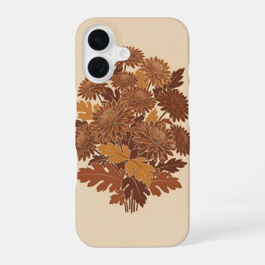 Coque iPhone 16 Chrysanthèmes stylisés vintage (Verso)