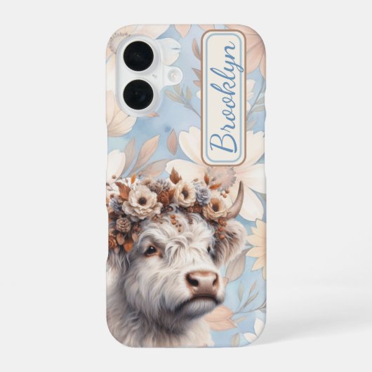 Coque iPhone 16 Chute Florale Vache Highland (Verso)