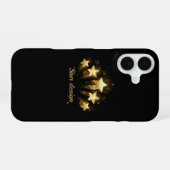 Coque iPhone 16 Cinq étoiles d'or en noir (Verso Horizontal)