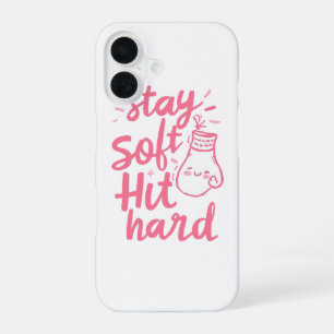Coque iPhone 16 Citation de boxe féministe Restez doux, frappez fo