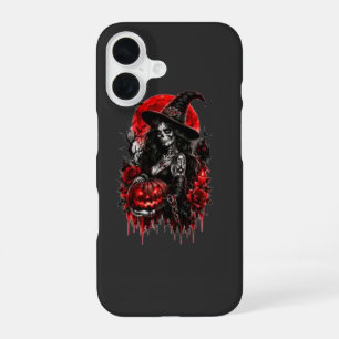 Coque iPhone 16 Citrouille de sorcière gothique Halloween Chat noi