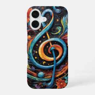 Coque iPhone 16 Clé de sol de musique en couverture multicolore