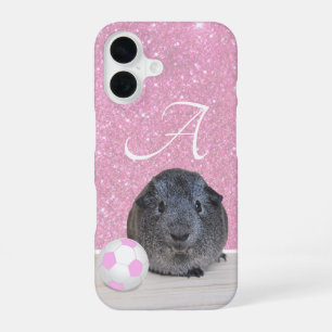 Coque iPhone 16 Cochon d'Inde Monogrammé Rose Ballon de Football R