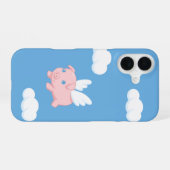 Coque iPhone 16 Cochon volant - Cochon mignon avec ailes en bleu (Verso Horizontal)