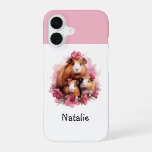 Coque iPhone 16 Cochons d'Inde mignons aquarelle nom personnalisé