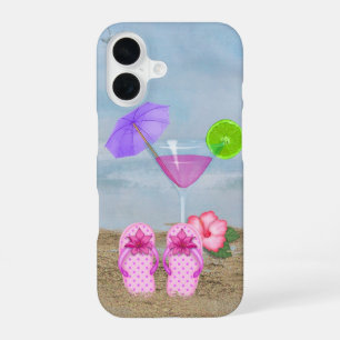 Coque iPhone 16 Cocktail bord de mer et tongs