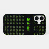 Coque iPhone 16 Code binaire avec nom de voyant d'écran (Verso Horizontal)