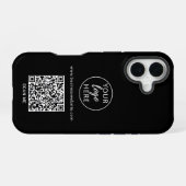 Coque iPhone 16 Code QR du logo d'entreprise noir (Verso Horizontal)