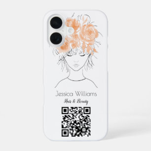Coque iPhone 16 Code QR fille mignonne roses florales aquarelle pê
