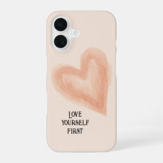 Coque iPhone 16 Cœur aquarelle rose 'S'aime d'abord'