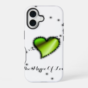 Coque iPhone 16 Cœur Arc-en-ciel vert avec étoiles, La magie de l'